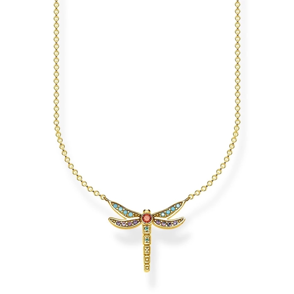 TS Jewelry Sterling Silver 18K Gold Plated Multistone Small Dragonfly Necklace KE1837-974-7-L45V