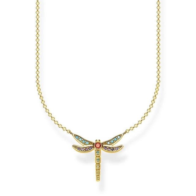 TS Jewelry Sterling Silver 18K Gold Plated Multistone Small Dragonfly Necklace KE1837-974-7-L45V