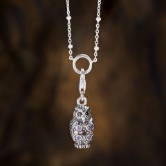 925 Sterling Silver Blackened Multicolor Cubic Zirconia Sparkling Owl Charm Pendant with Lobster Clasp 1479-643-7