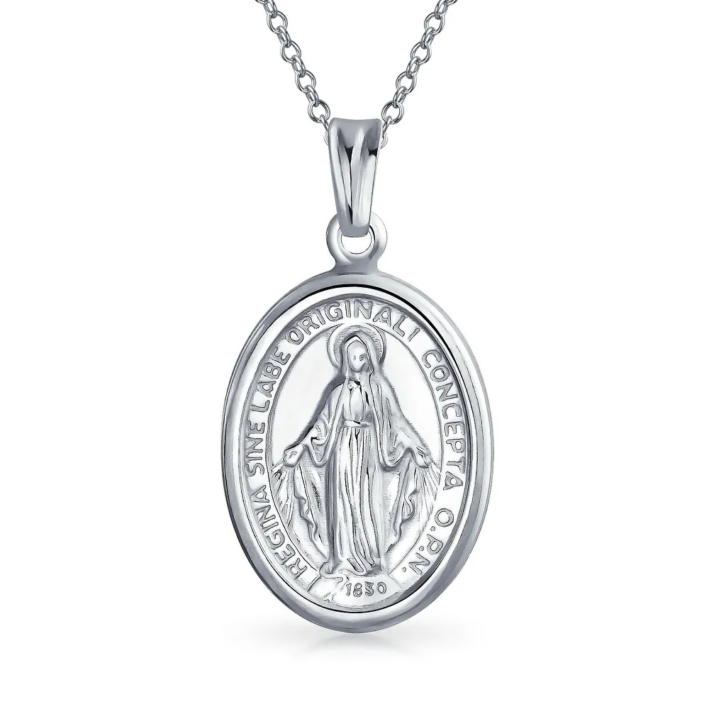Religious Medal Oval Our Lady of Guadalupe Catholic Virgin Mary Pendant Necklace for Women for Men 925 Sterling Silver