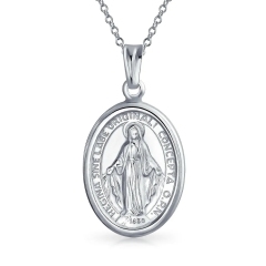 Religious Medal Oval Our Lady of Guadalupe Catholic Virgin Mary Pendant Necklace for Women for Men 925 Sterling Silver