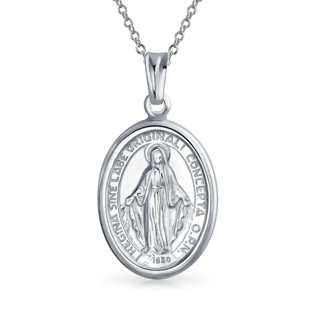 Religious Medal Oval Our Lady of Guadalupe Catholic Virgin Mary Pendant Necklace for Women for Men 925 Sterling Silver