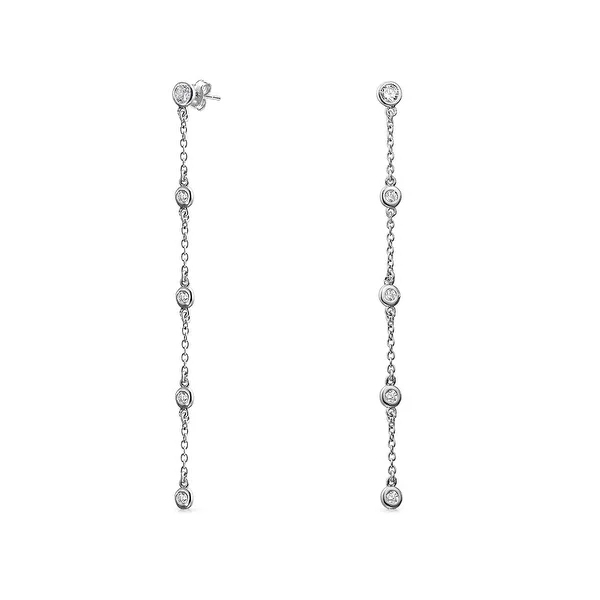 Minimalist Long Thin Linear CZ Cubic Zirconia by The Inch Dangle Prom Stud Earrings for Women 925 Sterling Silver