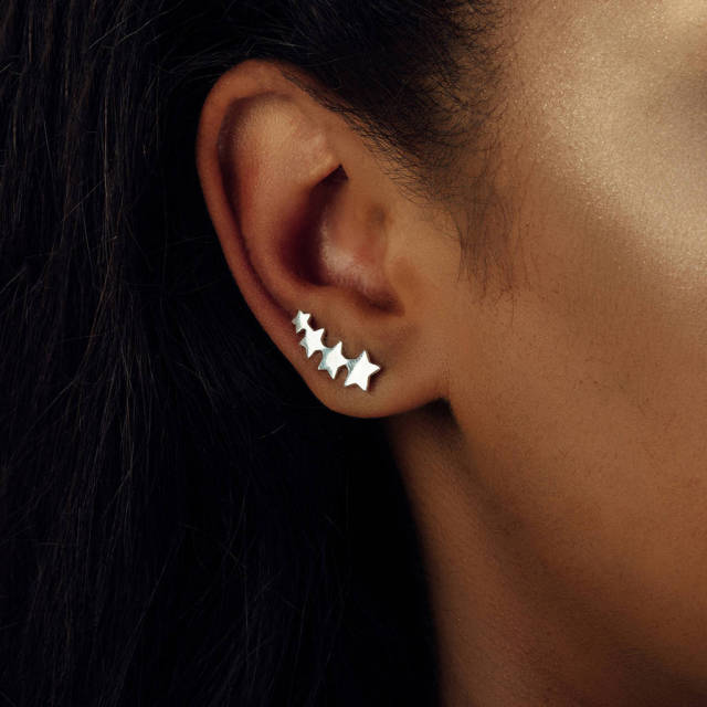 Landou Jewelry Sterling Silver Four Stars Earrings Climber