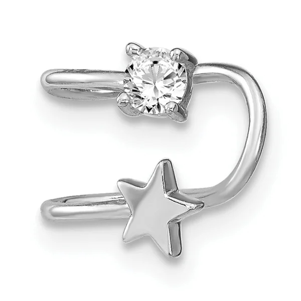 Landou Jewelry Sterling Silver Rhodium-plated CZ and Star Cuff Earrings