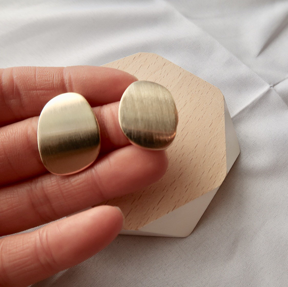 Gold Round Stud Earrings, Matte Gold Stud Earrings, Big Circle Earrings, Disc Earrings