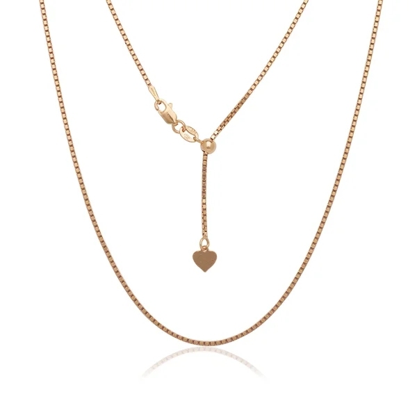 Italian Yellow or Rose Gold-plated Sterling Silver Adjustable 1.3mm 22-inch Box Chain