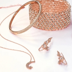 Celestial Pave Cubic Zirconia Crescent Moon Star Pendant Necklace for Women for Teen Rose Gold Plated Sterling Silver