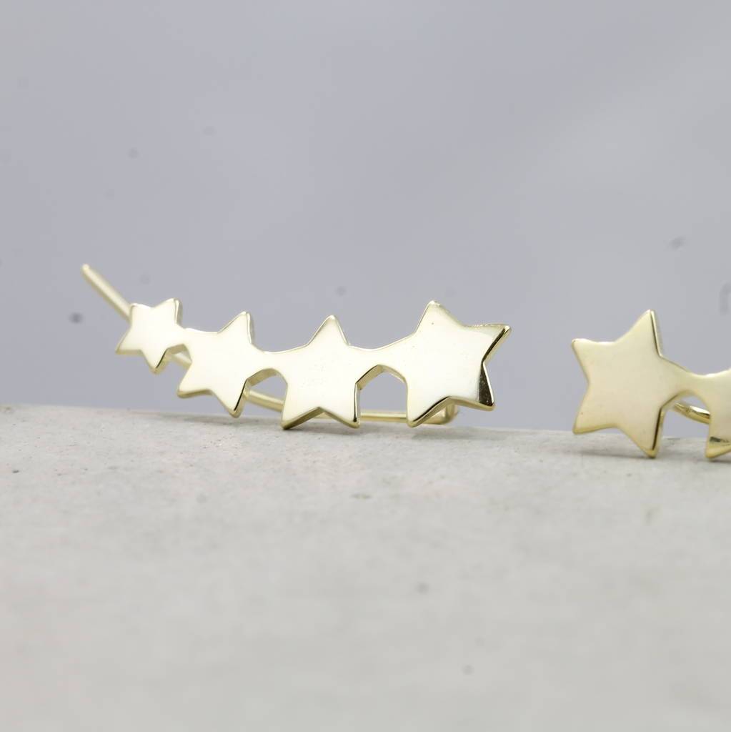 Landou Jewelry Sterling Silver Four Stars Earrings Climber