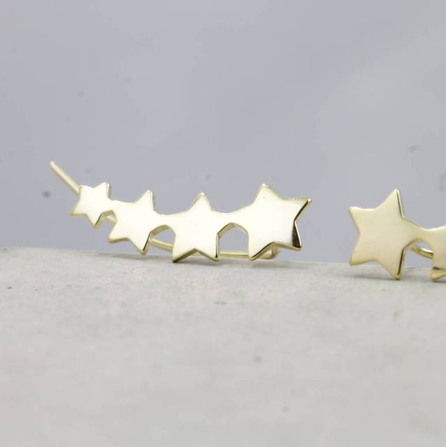 Landou Jewelry Sterling Silver Four Stars Earrings Climber