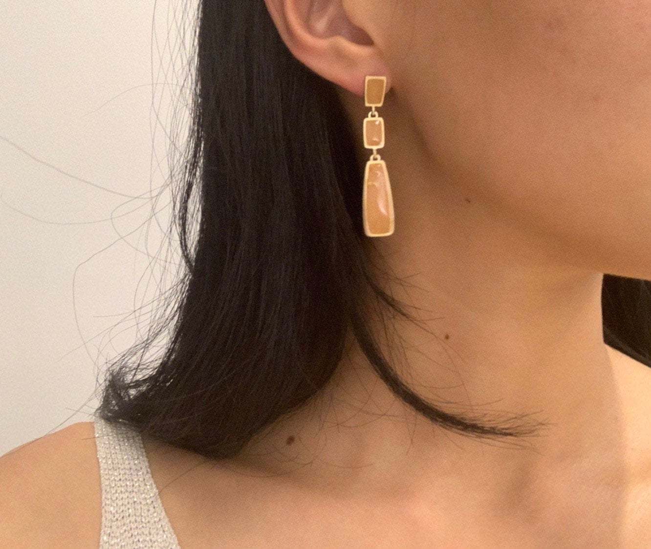 Geometric Drop Earrings, White Drop Earrings, Tear Earrings, Summer Jewelry, Teardrop Earrings, Long Enamel Earrings
