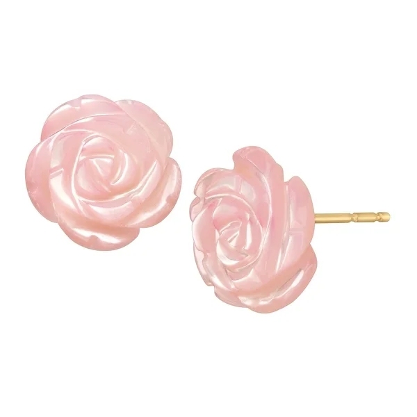 Pink Natural Monther-of-Pearl Flower Stud Earrings in 14K Gold