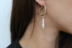 Baroque Pearl Earrings, Pearl Hoop Earrings, Freshwater Pearl Hoops, 14K Gold Plated Pearl Earrings, Minimalist Jewelry