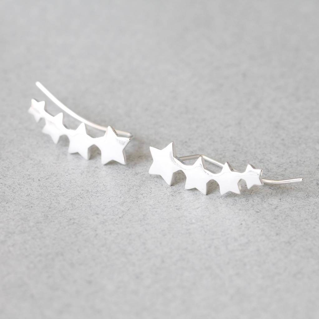 Landou Jewelry Sterling Silver Four Stars Earrings Climber