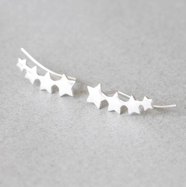 Landou Jewelry Sterling Silver Four Stars Earrings Climber