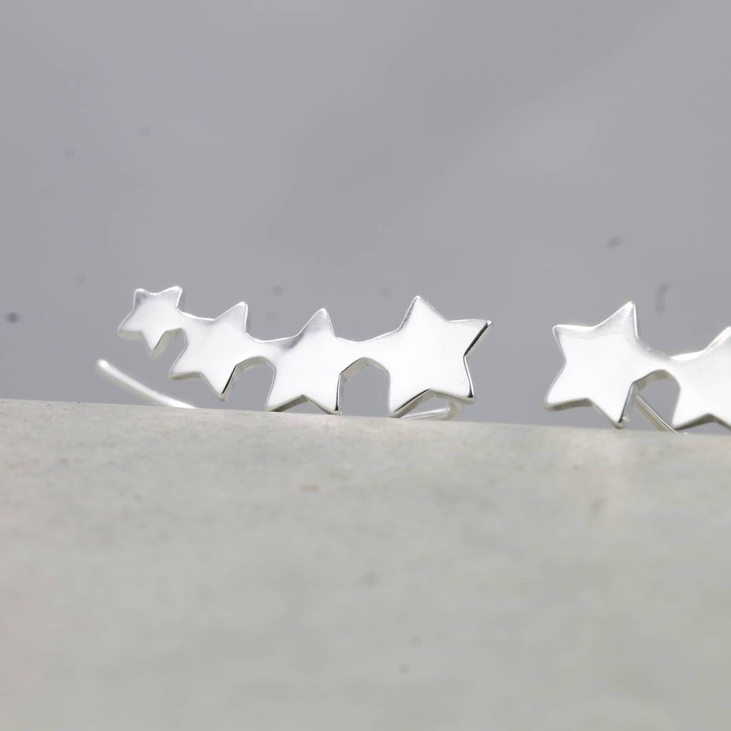 Landou Jewelry Sterling Silver Four Stars Earrings Climber