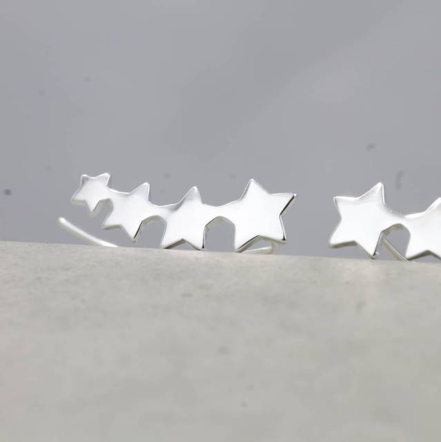 Landou Jewelry Sterling Silver Four Stars Earrings Climber