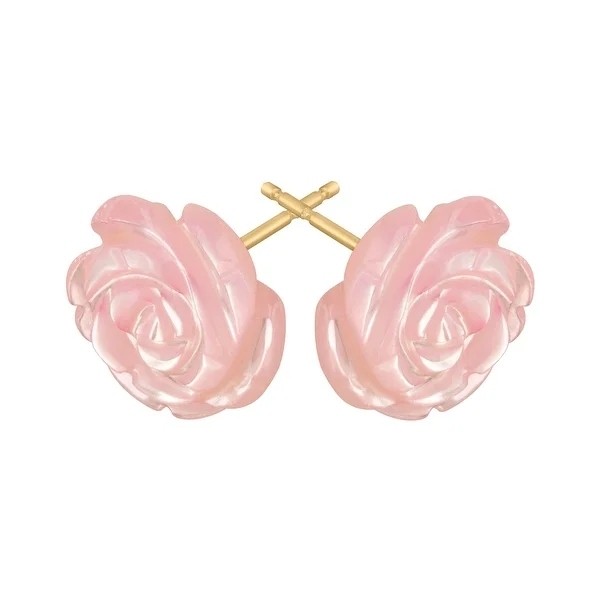 Pink Natural Monther-of-Pearl Flower Stud Earrings in 14K Gold