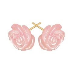 Pink Natural Monther-of-Pearl Flower Stud Earrings in 14K Gold