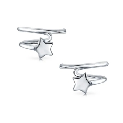 Landou Jewelry Star Wire Cartilage Ear Cuffs Clip Wrap Helix Non Pierced Earrings 925 Sterling Silver