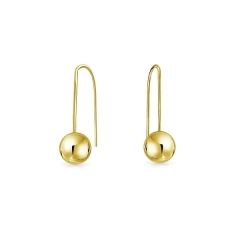 Tiny Minimalist Drop Ball Threader Earrings for Women for Teen for Girlfriend 14K Yellow Gold