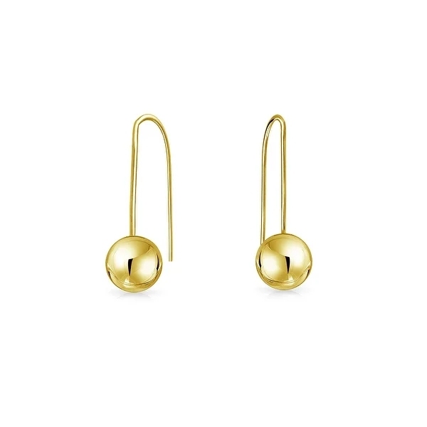 Tiny Minimalist Drop Ball Threader Earrings for Women for Teen for Girlfriend 14K Yellow Gold