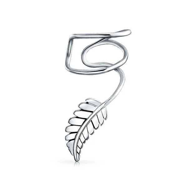 Leaf Feather Cartilage Ear Cuffs Clip Wrap Wire Earrings Helix for Women for Men non Pierced Ear 925 Sterling Silver