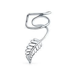 Leaf Feather Cartilage Ear Cuffs Clip Wrap Wire Earrings Helix for Women for Men non Pierced Ear 925 Sterling Silver