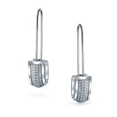 Symbol Support Refugees Cubic Zirconia CZ Safety Pin Threader Earrings for Women 925 Sterling Silver