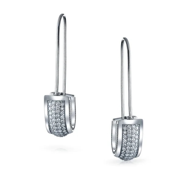 Symbol Support Refugees Cubic Zirconia CZ Safety Pin Threader Earrings for Women 925 Sterling Silver