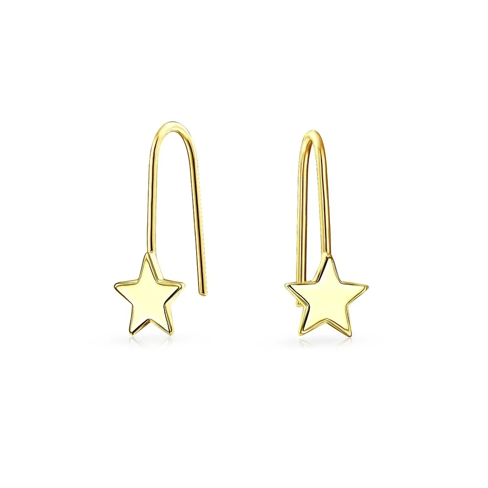 Tiny Minimalist Celestial Star Threader Earrings for Women 14K Yellow Gold
