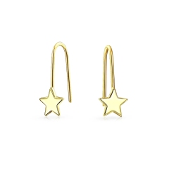 Tiny Minimalist Celestial Star Threader Earrings for Women 14K Yellow Gold