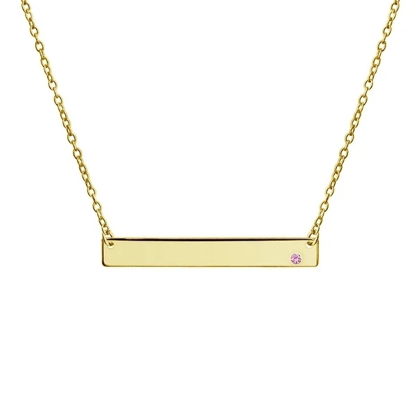 Engravable Sideways Bar Name Plate Pendant Necklace for Women 14K Gold Plated Sterling Silver 12 Birth Month Colors