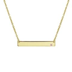 Engravable Sideways Bar Name Plate Pendant Necklace for Women 14K Gold Plated Sterling Silver 12 Birth Month Colors