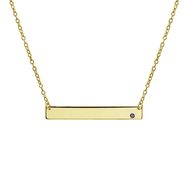 Engravable Sideways Bar Name Plate Pendant Necklace for Women 14K Gold Plated Sterling Silver 12 Birth Month Colors