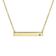 Engravable Sideways Bar Name Plate Pendant Necklace for Women 14K Gold Plated Sterling Silver 12 Birth Month Colors