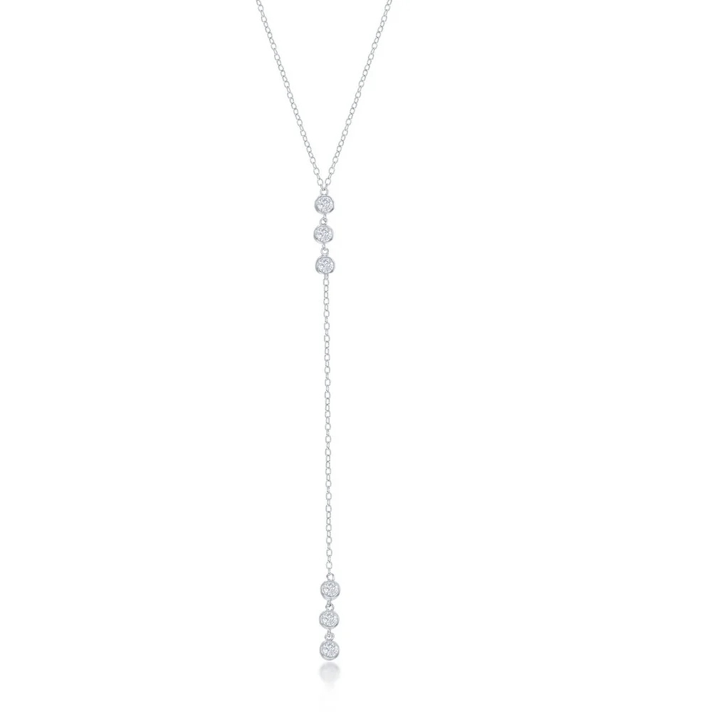 Sterling Silver Three Stone Bezel-Set Cubic Zirconia 16+2" Lariat Necklace