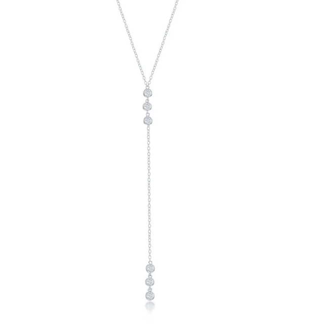 Sterling Silver Three Stone Bezel-Set Cubic Zirconia 16+2" Lariat Necklace