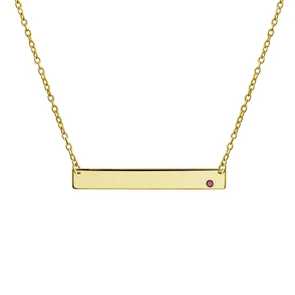 Engravable Sideways Bar Name Plate Pendant Necklace for Women 14K Gold Plated Sterling Silver 12 Birth Month Colors