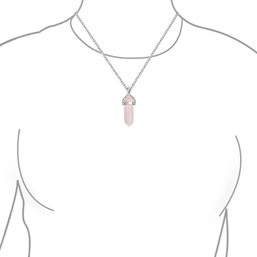 Pyramid Healing Crystal and Pink Quartz Pendant Necklace Adjustable Ring Set for Women 925 Sterling Silver