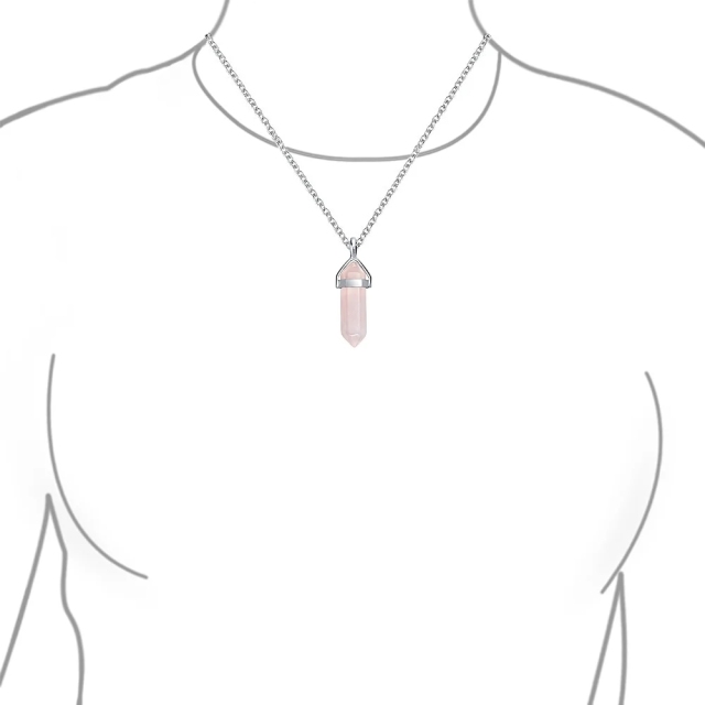 Pyramid Healing Crystal and Pink Quartz Pendant Necklace Adjustable Ring Set for Women 925 Sterling Silver
