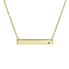 Engravable Sideways Bar Name Plate Pendant Necklace for Women 14K Gold Plated Sterling Silver 12 Birth Month Colors