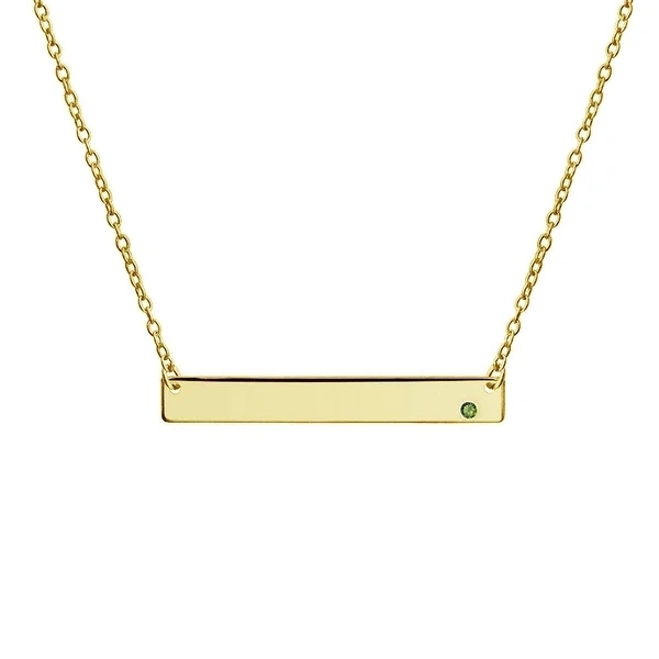 Engravable Sideways Bar Name Plate Pendant Necklace for Women 14K Gold Plated Sterling Silver 12 Birth Month Colors