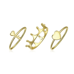 Prinsess Queen Bee Crown Heart Key Stackable Knuckle Midi Ring Set for Women 14K Gold Plated 925 Sterling Silver