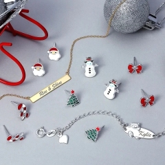 Holiday Winter Red Green Enamel Christmas Snowman Stud Earrings for Women 925 Sterling Silver