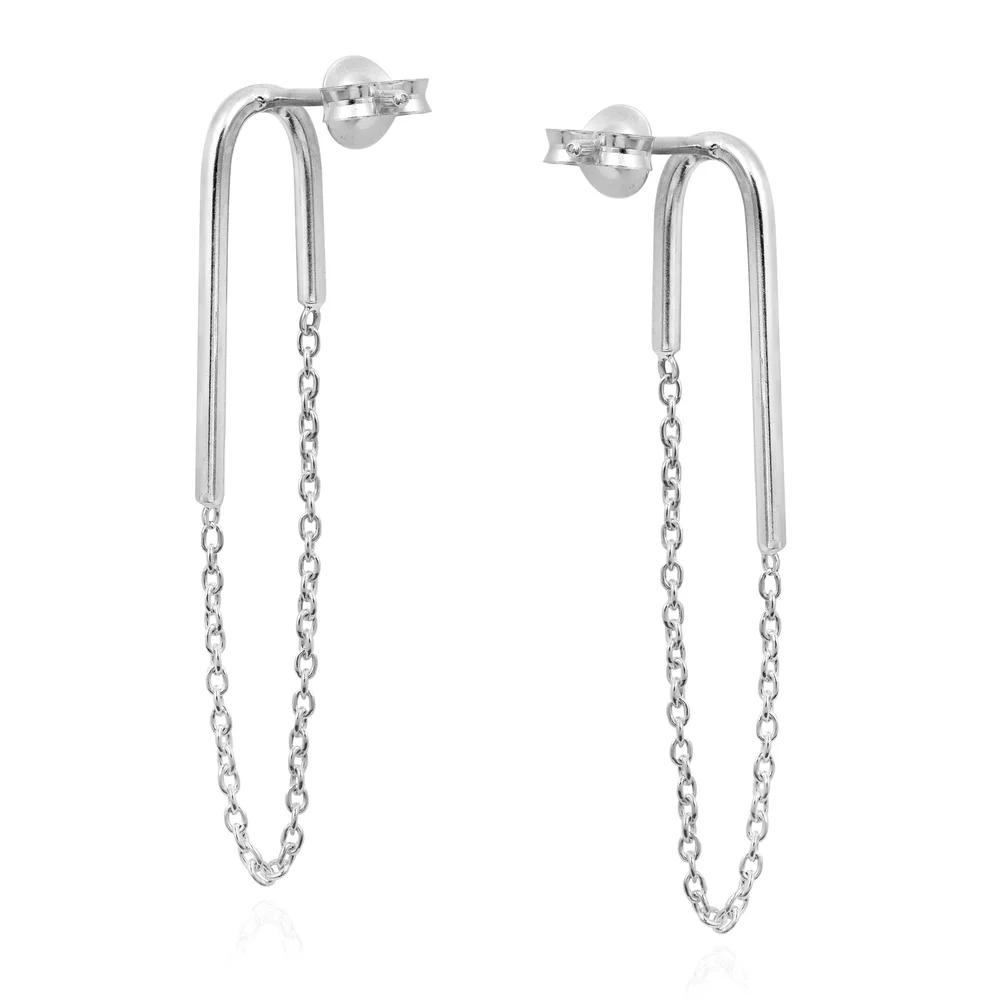 Landou Jewelry 925 Sterling Silver Pin Chain Stud Earring for Women