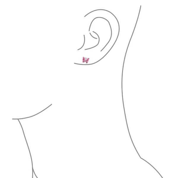 Tiny Dainty Pink Enamel Garden Butterfly Shaped Stud Earrings for Women 925 Sterling Silver