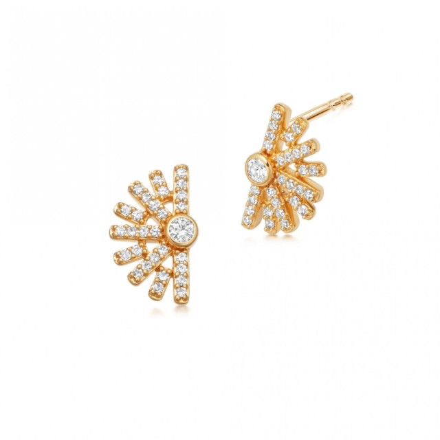 Landou Jewelry 925 Sterling Silver Setting Sun Stud Earrings for Women 14K Gold