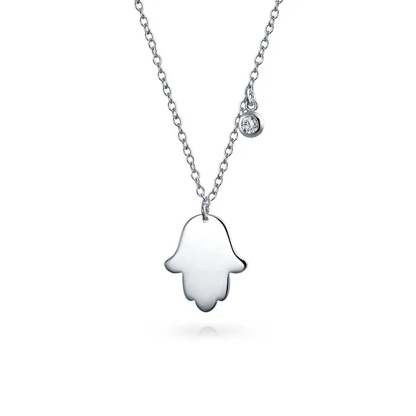 Simple Minimalist Hand of Fatima Protection Hamsa Hand Pendant Necklace for Women 925 Sterling Silver