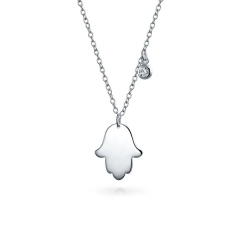 Simple Minimalist Hand of Fatima Protection Hamsa Hand Pendant Necklace for Women 925 Sterling Silver